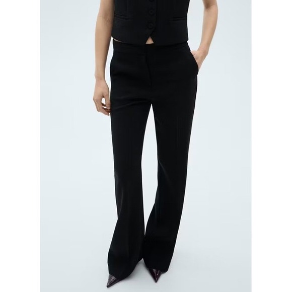 Mango Pants - NWT Mango Women's Wide leg Suit Trousers Black Size 12 Professional Mid Rise
